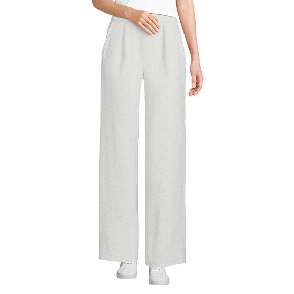 Lands End Pants - NWT Lands' End Knit High Rise Pleated Wide Leg Pants Soft Light Gray Heather M